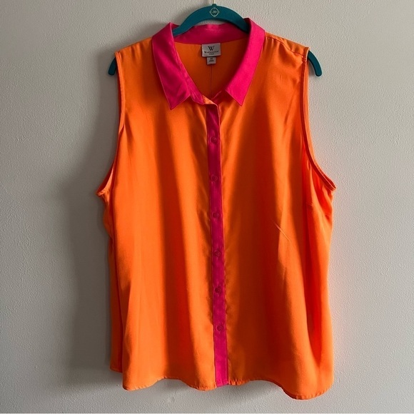 Worthington Pink & Orange Sleeveless Button Up Blouse size 2X - Picture 1 of 6
